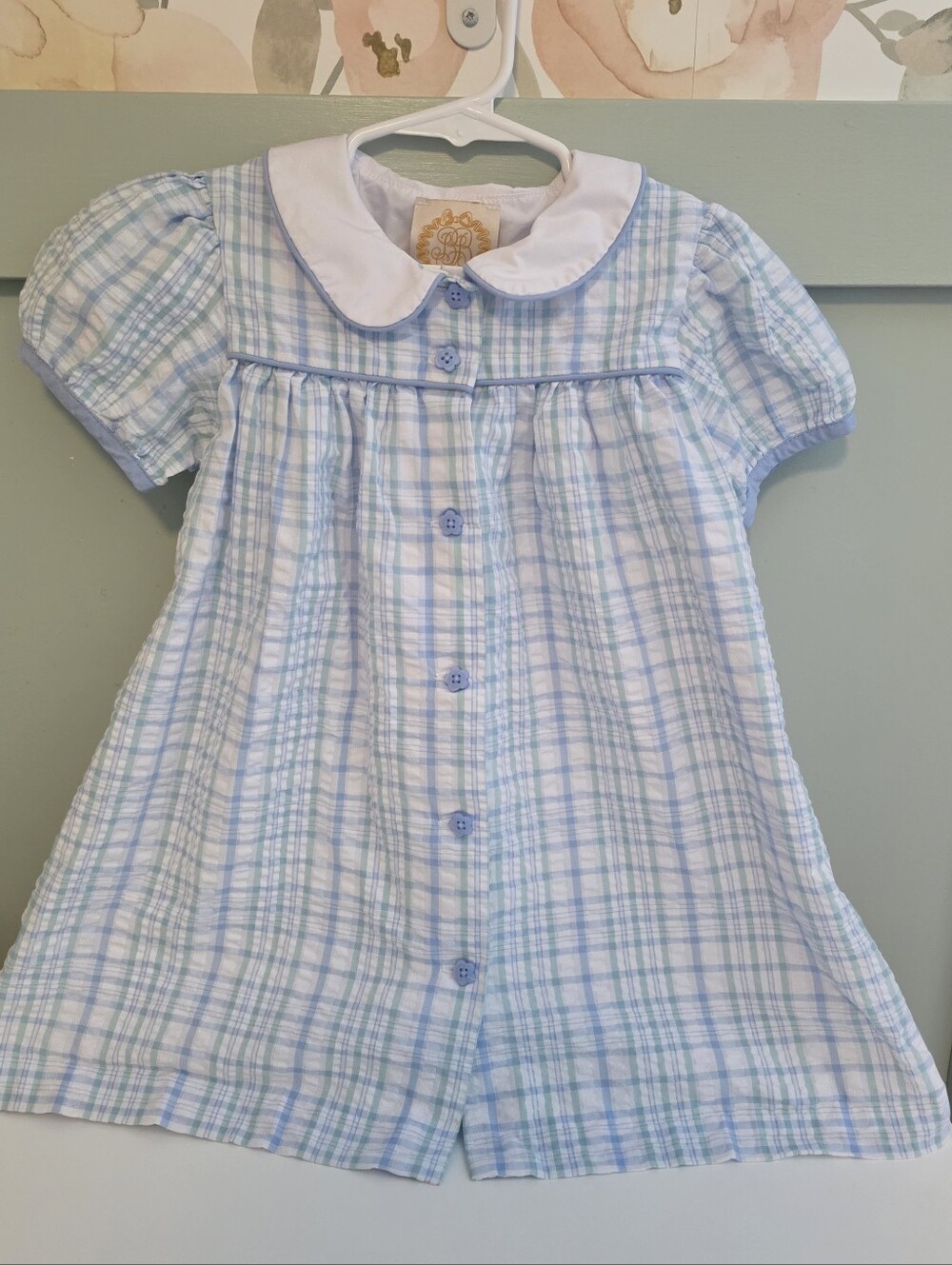 The Beaufort Bonnet Company 4t Blue Plaid Girls' Dress  with Peter Pan Collar